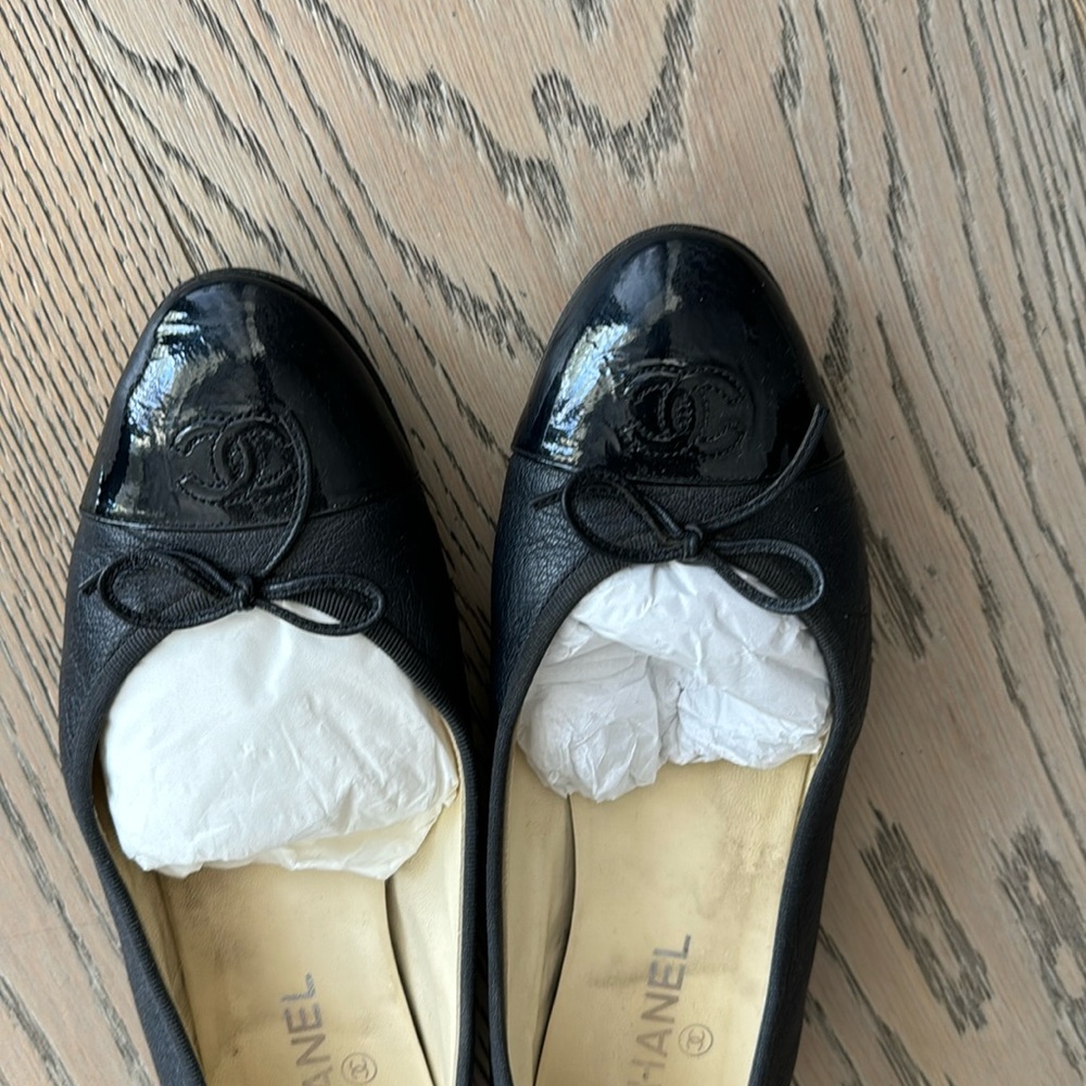 Authentic Chanel classic ballet flats shoes navy blue 42 11 12